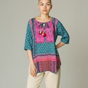 Anandas Collection Boho Peasant Blouse with Tassels Size XL